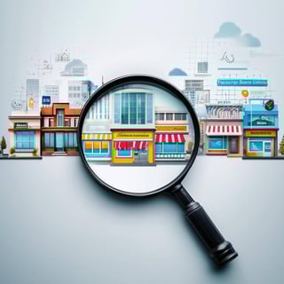 an image of a magnifying glass looking at different businesses